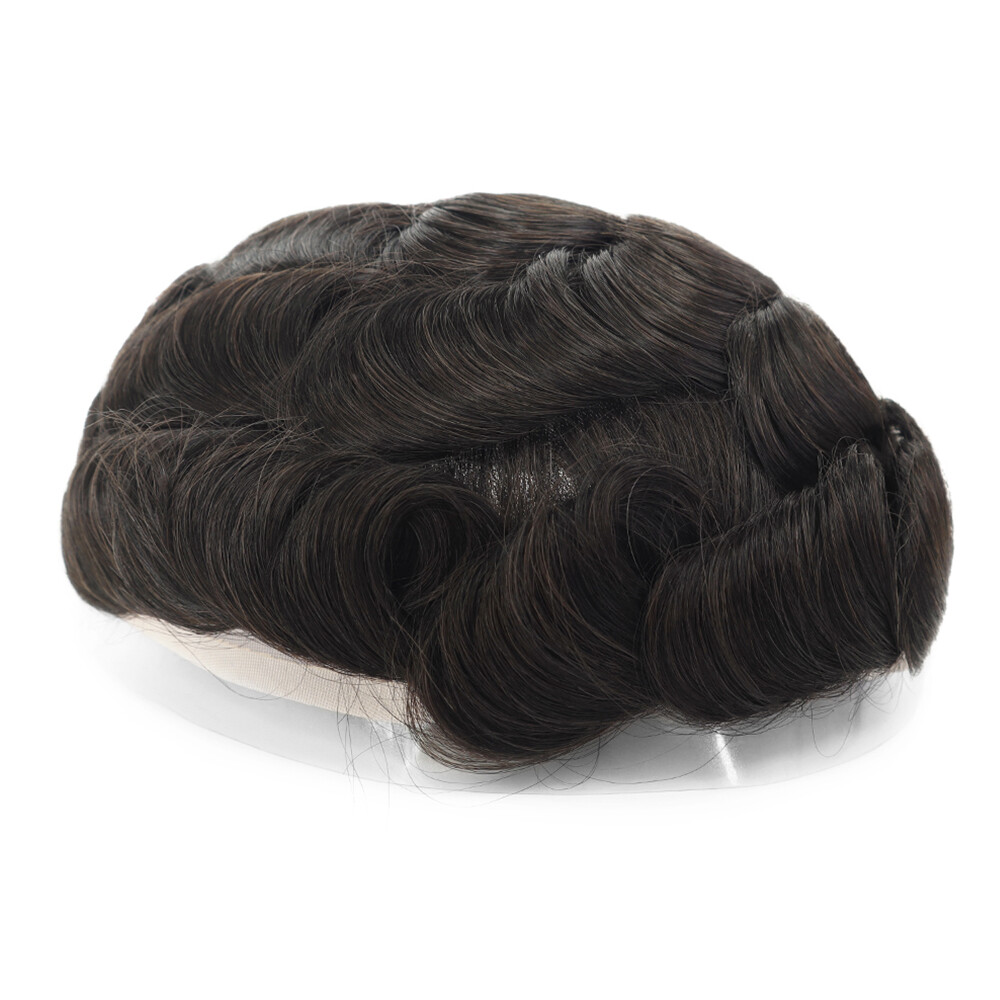 Natural Toupee Welded Mono Lace Human Hair Replacement Medium Light System