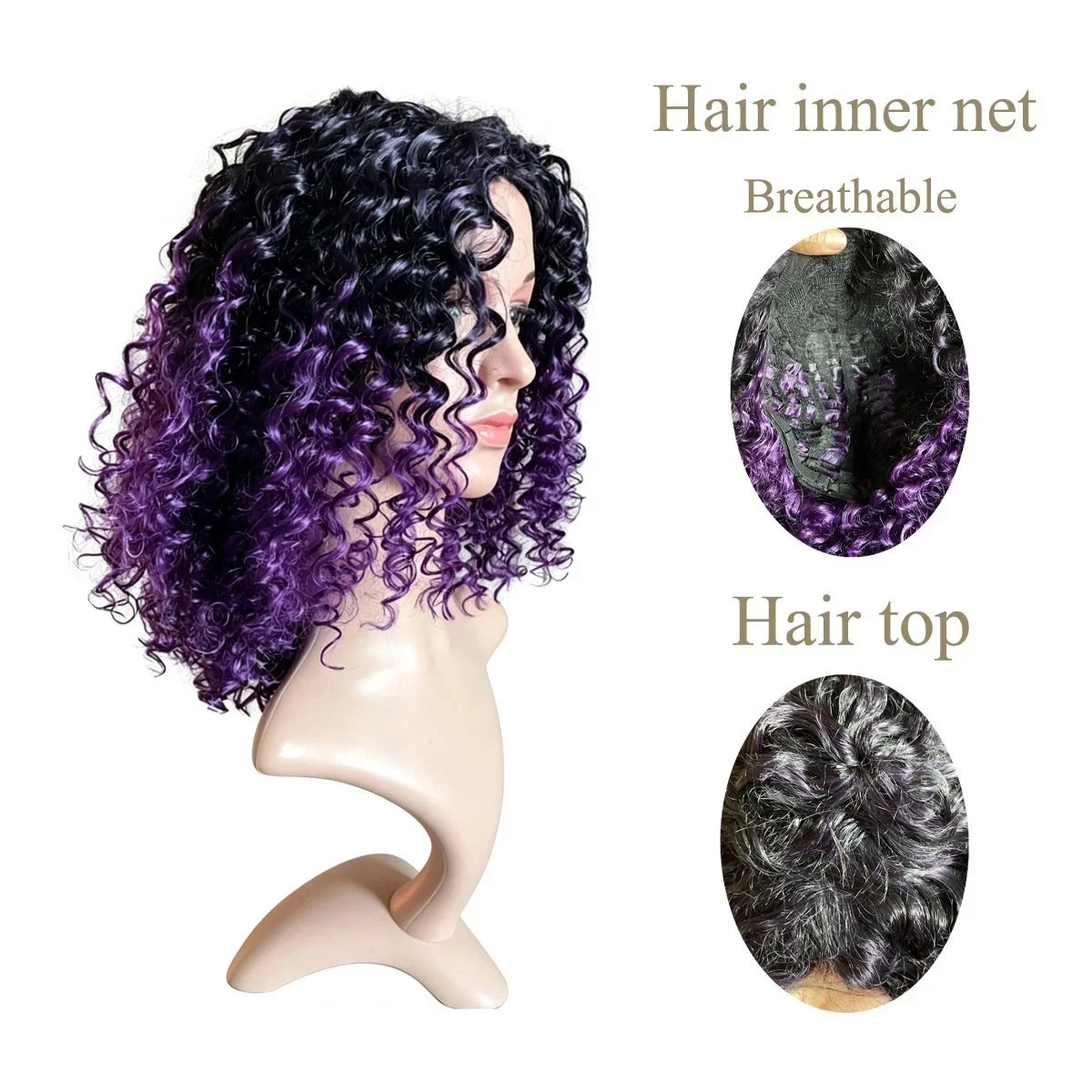 Black Root Ombre Purple Afro Curly Wig, Short Synthetic Daily Wear Wig for Ladie