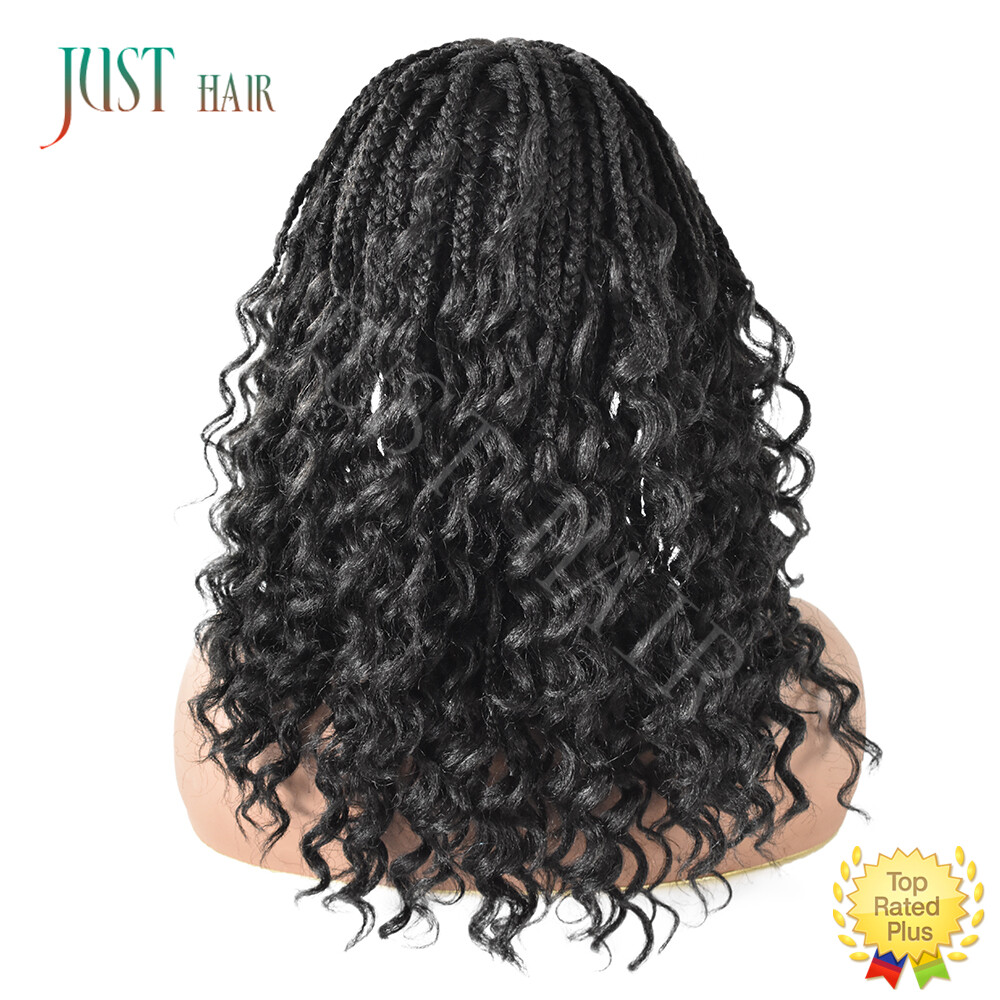 Curly Ends Box Braided Lace Front Wigs for Women Baby Hair Kanekalon Synthetic