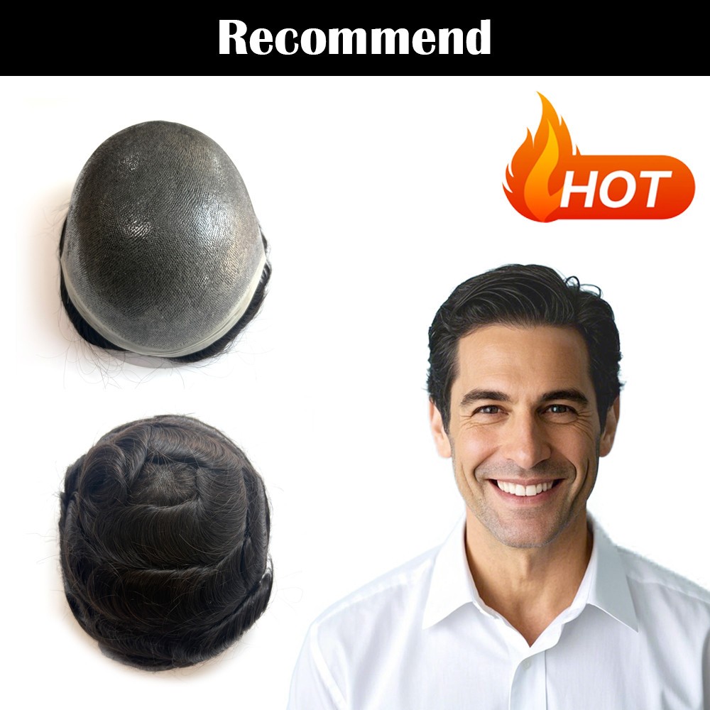 Ultra Thin Skin Mens Toupee Hairpiece Invisible PU Poly Hair Systems Replacement