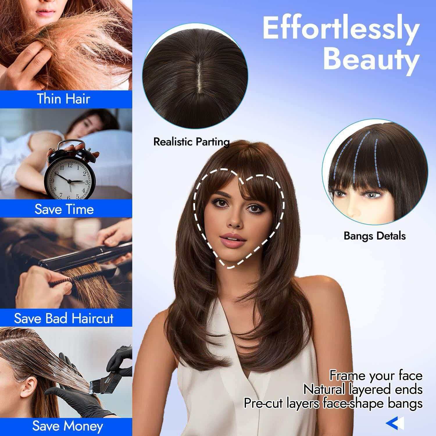Dark Brown Long Straight Wig for Women Heat Resistant Synthetic Cosplay Party