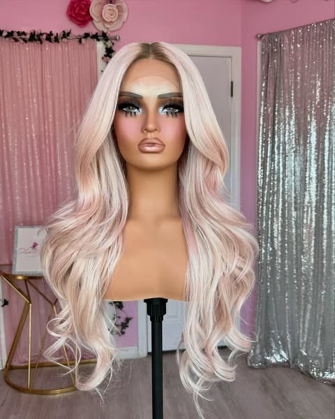 24 Inch Ombre Pink Platinum Blonde Wigs 100% Human Hair Lace Front Wig Body Wave