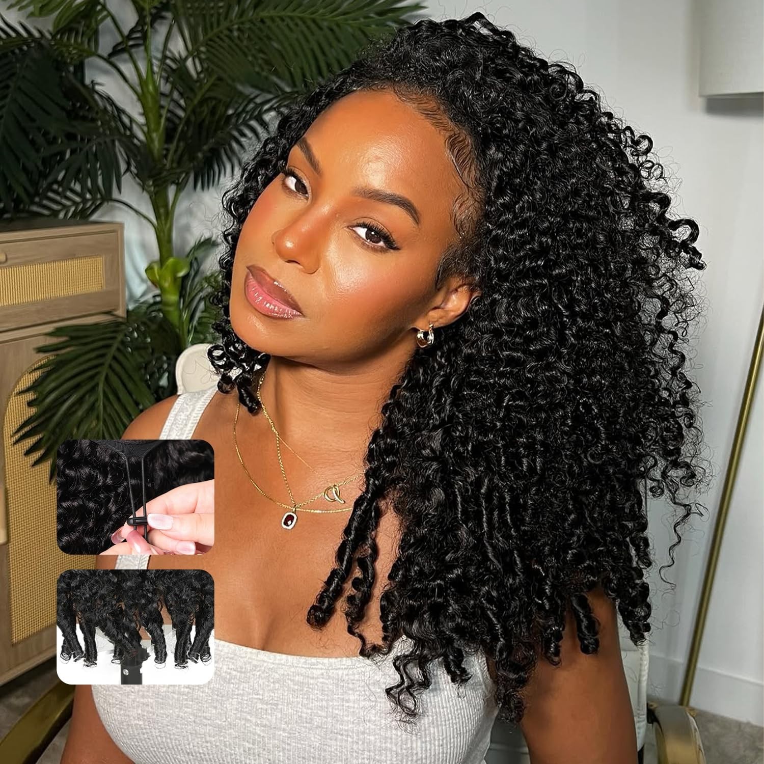 250% Density 20″ Burmese Curly Half Wig – 100% Human Hair, Glueless, Seamless, 3