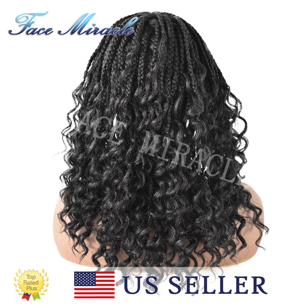18.5″ Curly Ends Box Braided Wig Lace Front Women Braids Wigs Micro Twist Wig