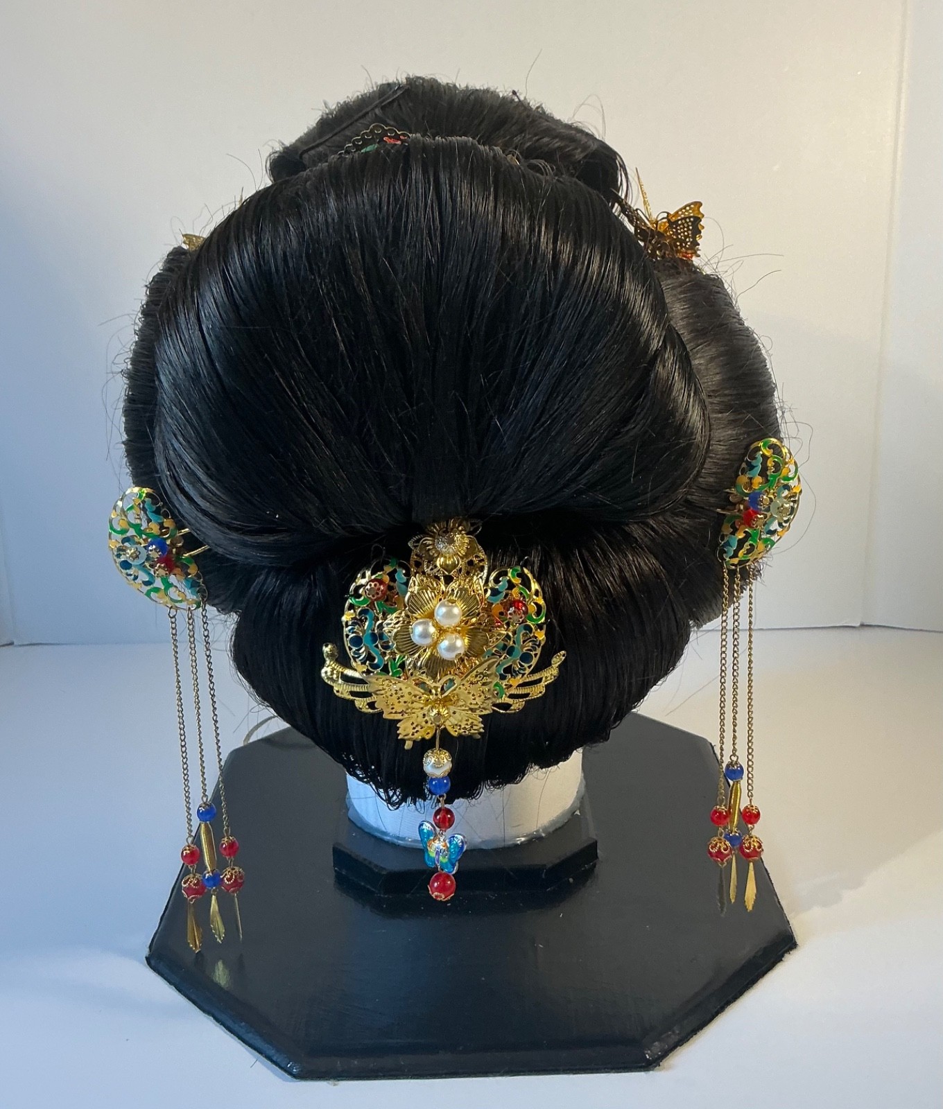 Japanese Traditional KATSURA Japanese Hair Bridal Wig Case with Stand & Kanzashi