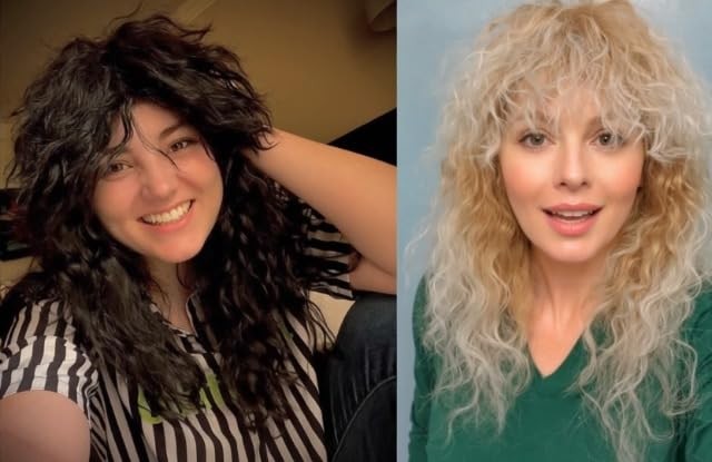 Rock Wig for 80s Costume Men and Women Curly Wavy Rocker Wig with Bangs Hippie P
