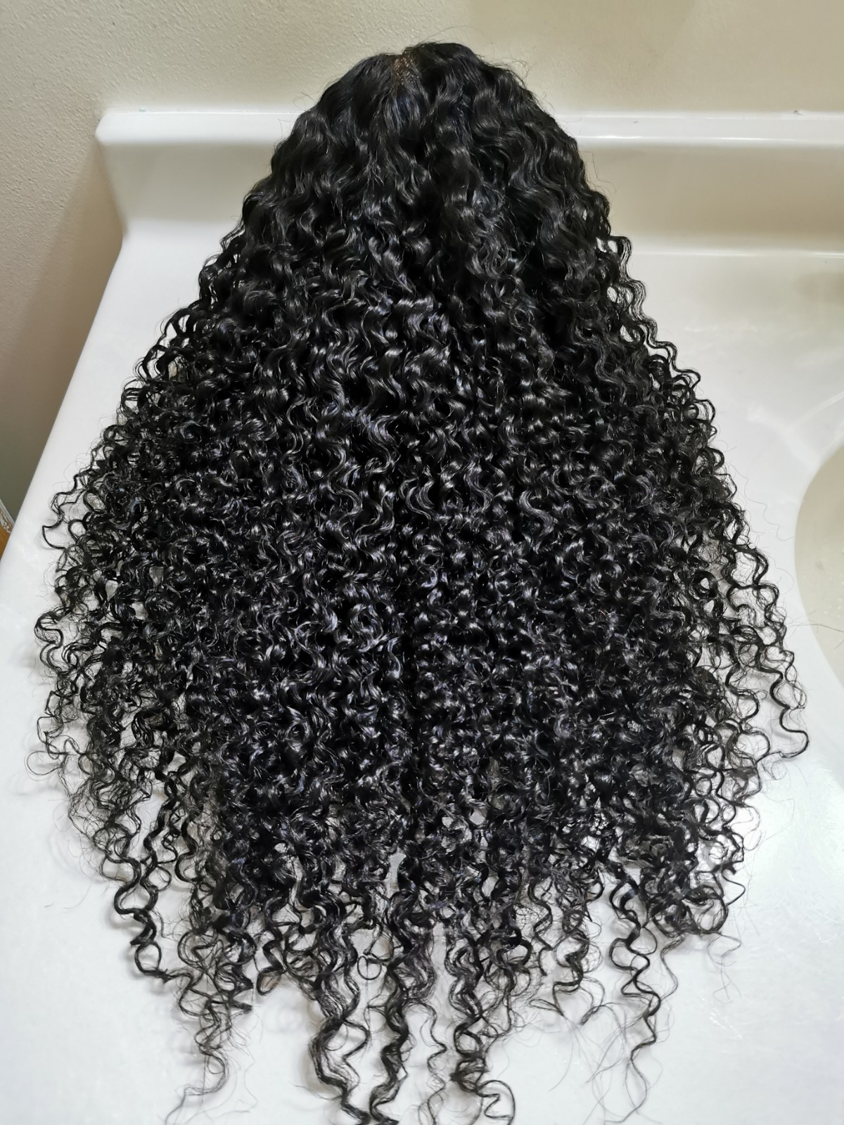 High Quality Natural Black Kinky Curly Human Hair Glueless Lace Closure Wig 24″