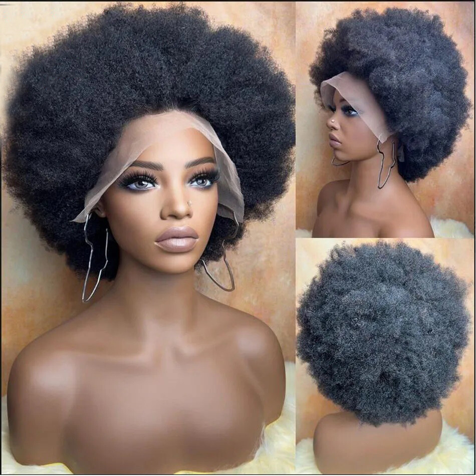Afro Kinky Curly 4B 4C Human Hair Short Lace Front Wigs For Woman Brazilian Remy