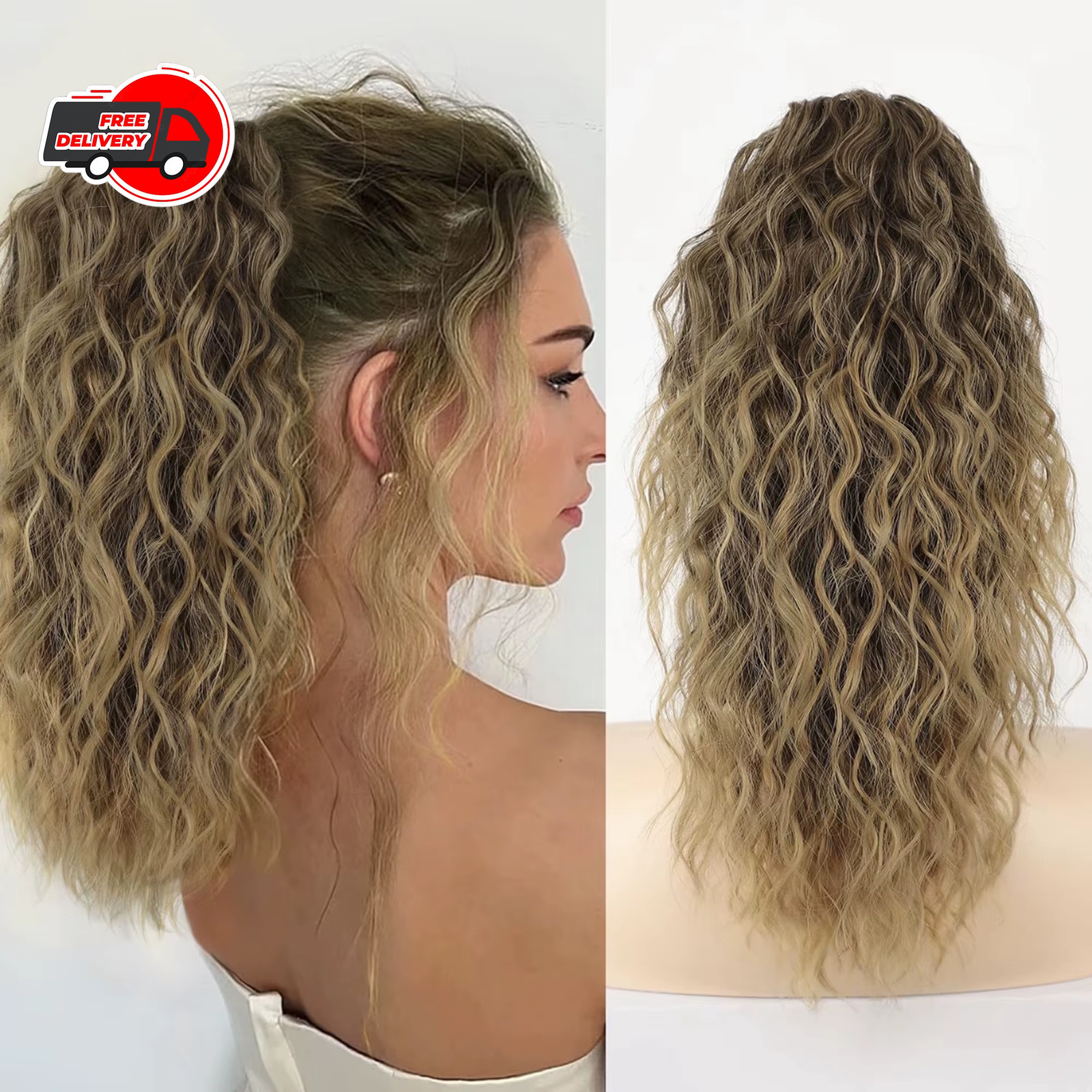 Black Brown Long Wavy Curly Synthetic Claw Clip In Ponytail Fake Hair Extension