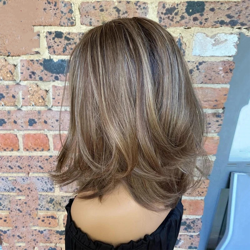 Highlight Ash Blonde with Brown Colored 13×4 Lace Front Wig Human Hair