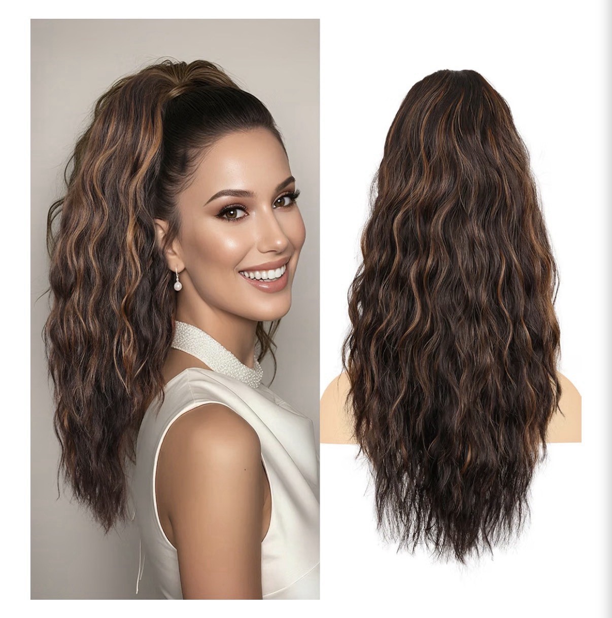 18 Inch Claw Clip Ponytail Extension,Clip on Ponytail for Women, Wavy, Medium Br
