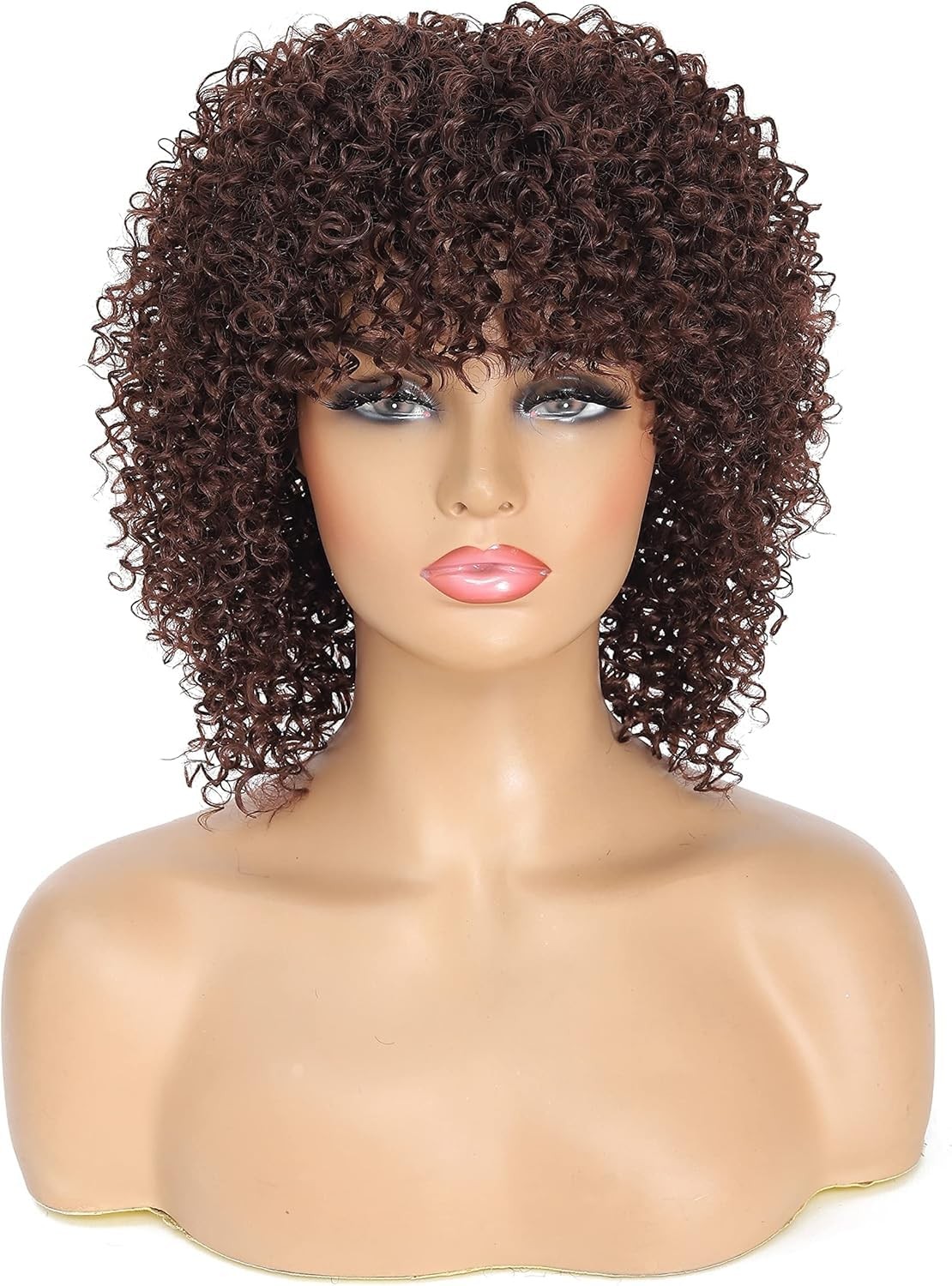 Kinky Curly Wigs 22.5″ Cap Size with Bangs Short Afro Wigs for Black Women