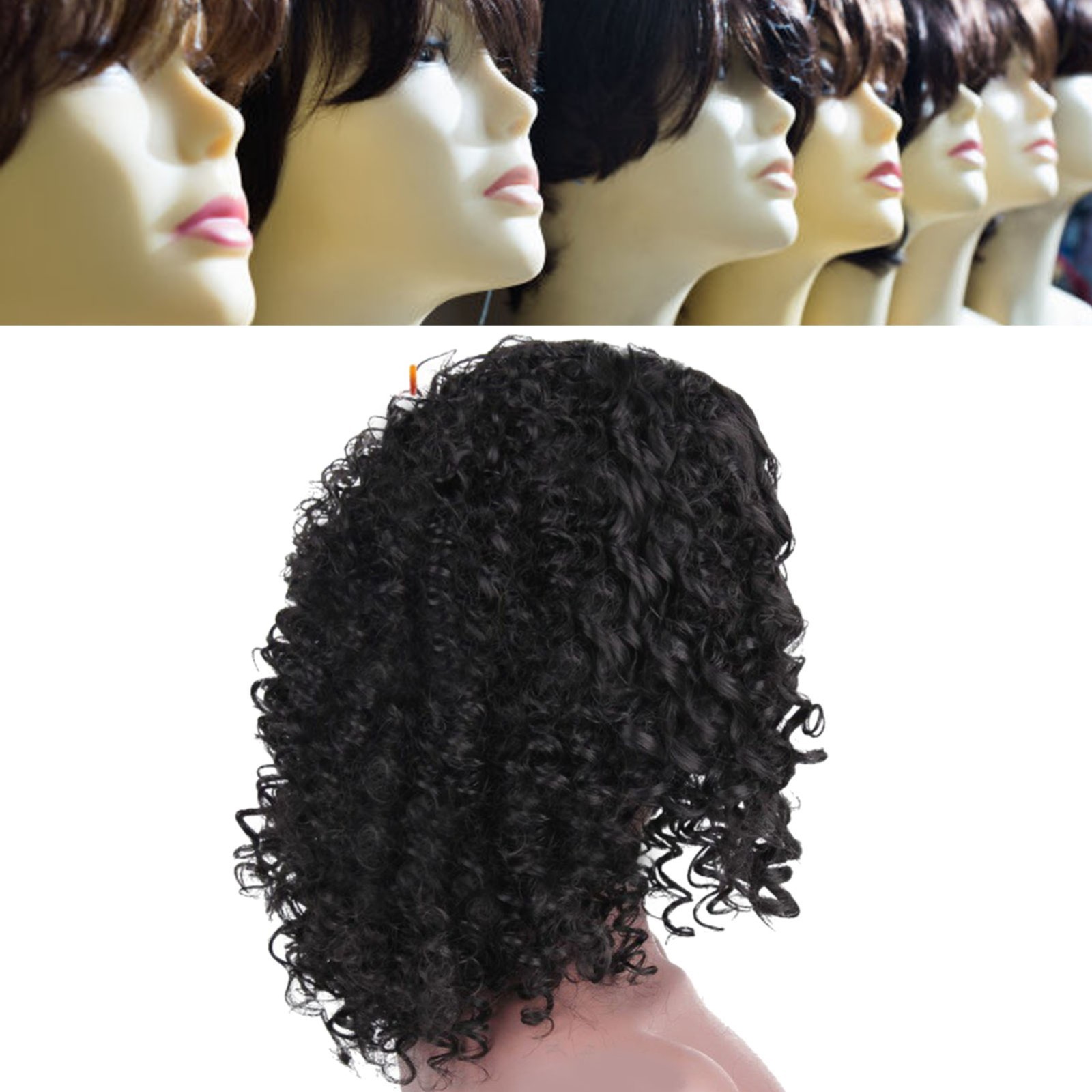 Afro Kinky Curly Short Wig Dark Brown Middle Part Full Wig with Wig Cap
