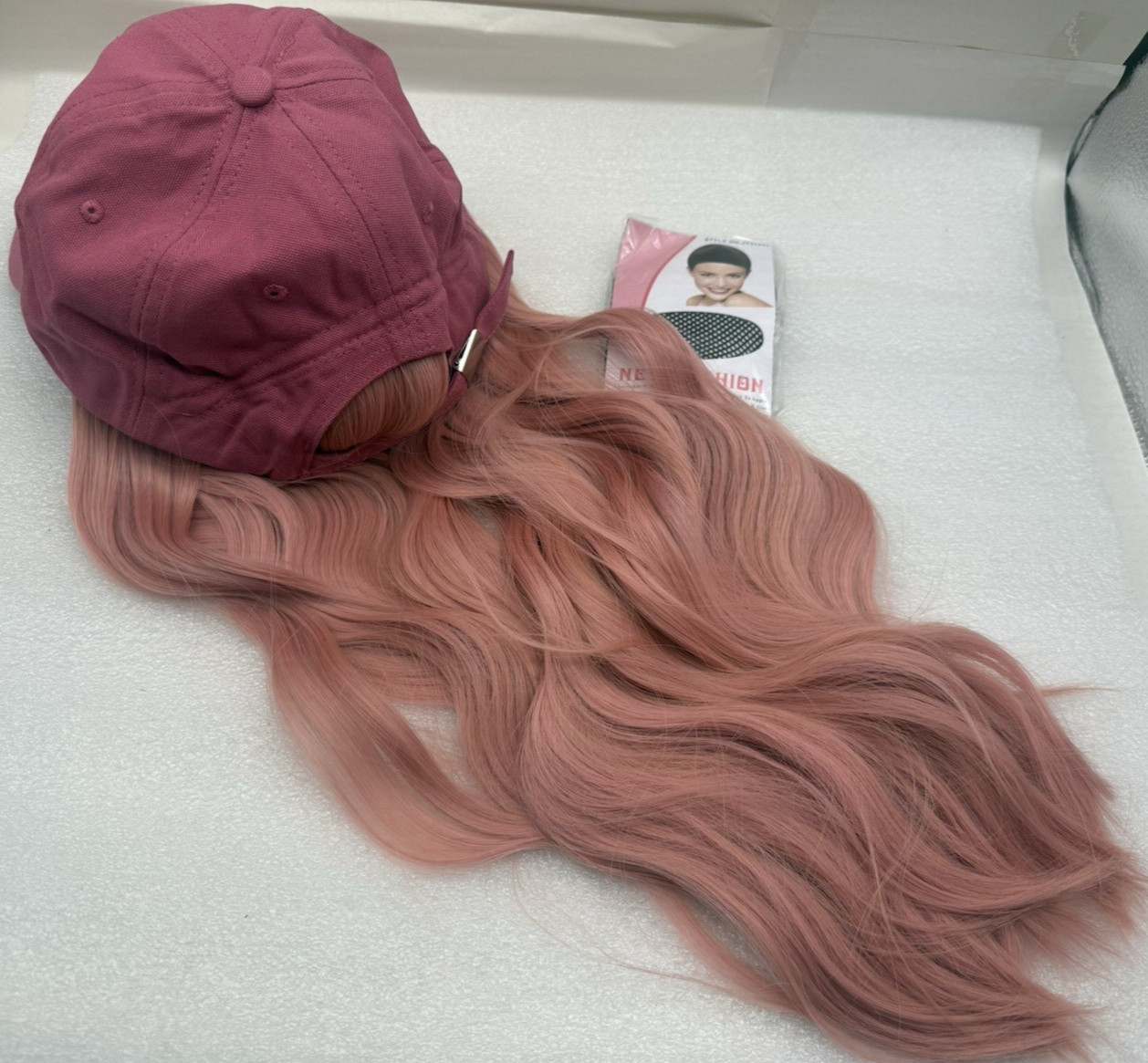 Baseball Cap Wig Pink Hat with Hair for Women Adjustable w/Heat Resistant *READ