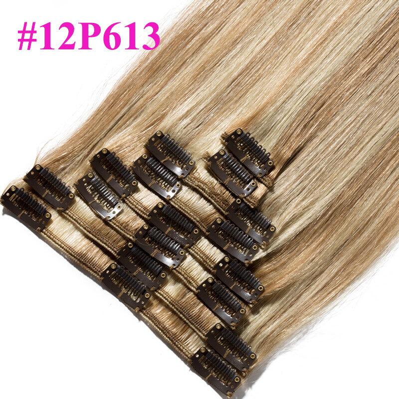 Invisible 8Pcs 18Clips Clip In 100% Remy Human Hair Extensions Full Head Ombre