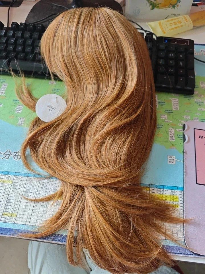 Brown Layered Long Straight Synthetic Wigs Auburn Wigs with Bangs Daily Cosplay