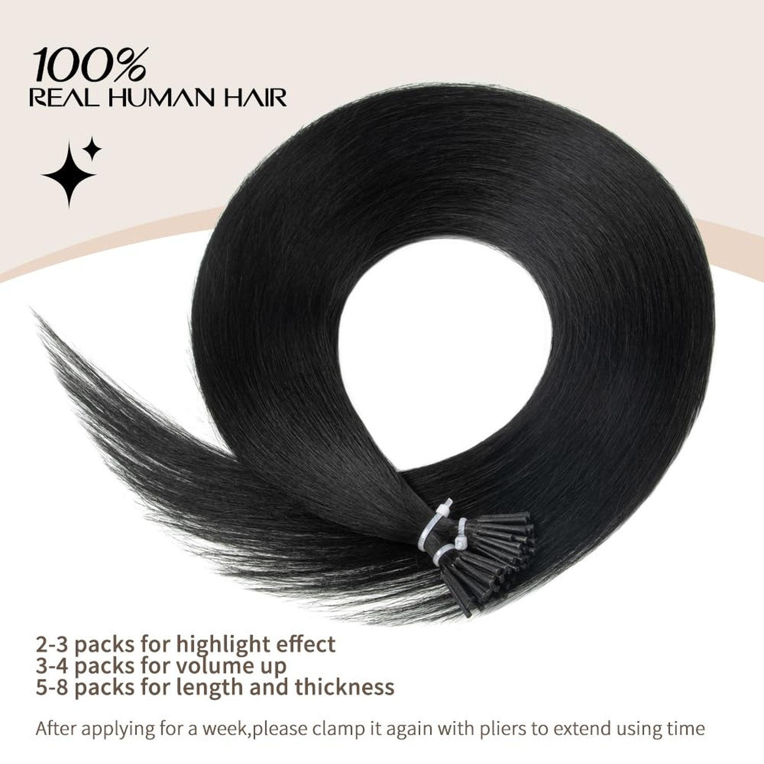 Boymia 14 Inch I Tip Hair Extensions #1B Natural Black 50strands 10… Fast Ship