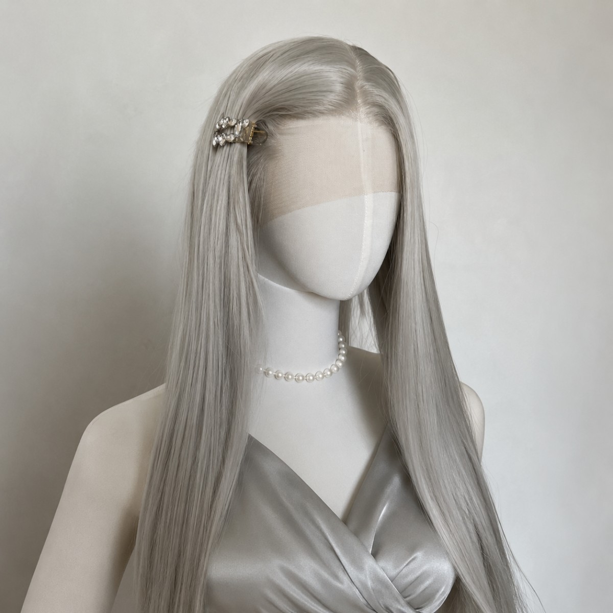 Lace Frontal Wig Silver Gray Synthetic Hair Soft Layered Long Straight