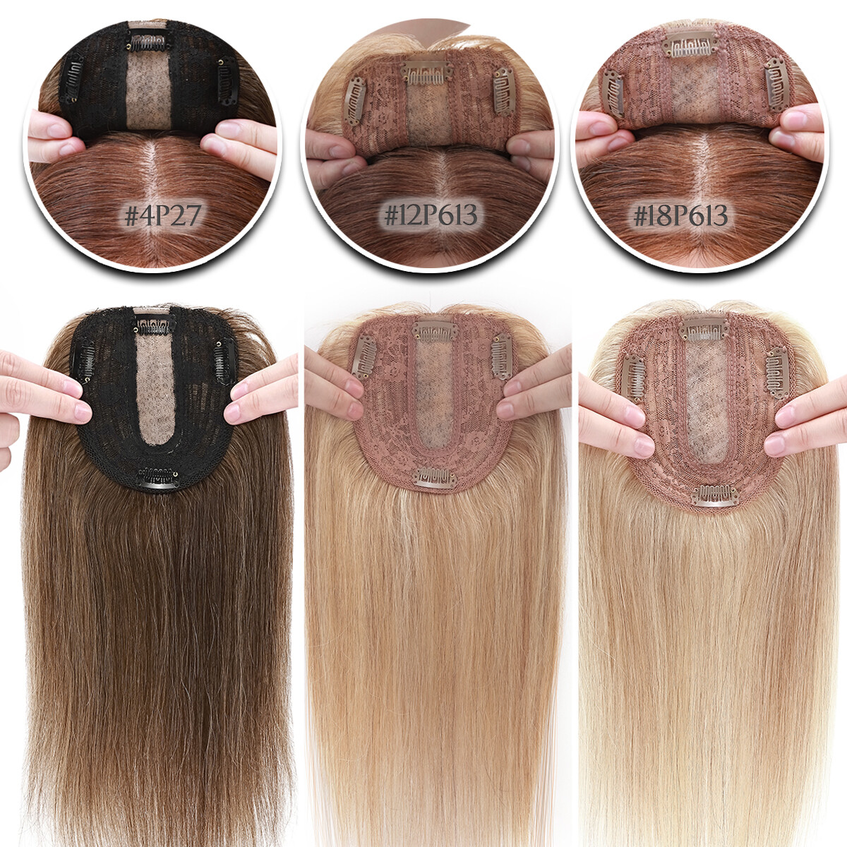 Topper Toupee Clip In Remy 100% Human Hair Lace Base Wiglet Hairpiece Hand-tied