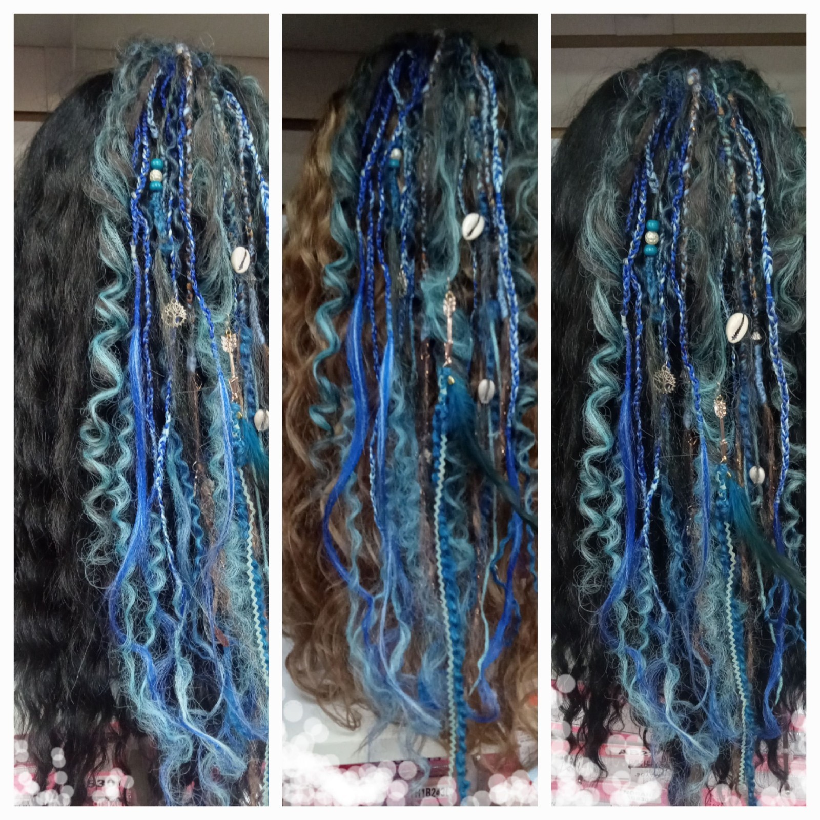 Handmade locs Extensions accent Black BLUE Braids curly gothic rave hair accesso