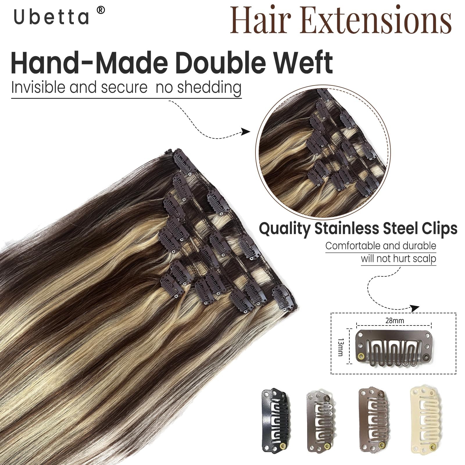Real Human Hair Clip in Extensions 7pcs 70G 20 Inch #4/613 – Natural Volume
