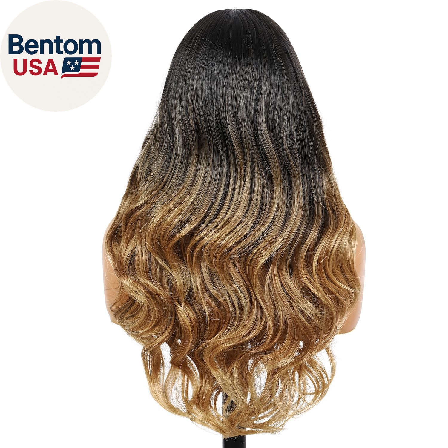 Ombre Wigs Black to Light Brown Side Part Long Wavy Wig Heat Resistant Synthetic