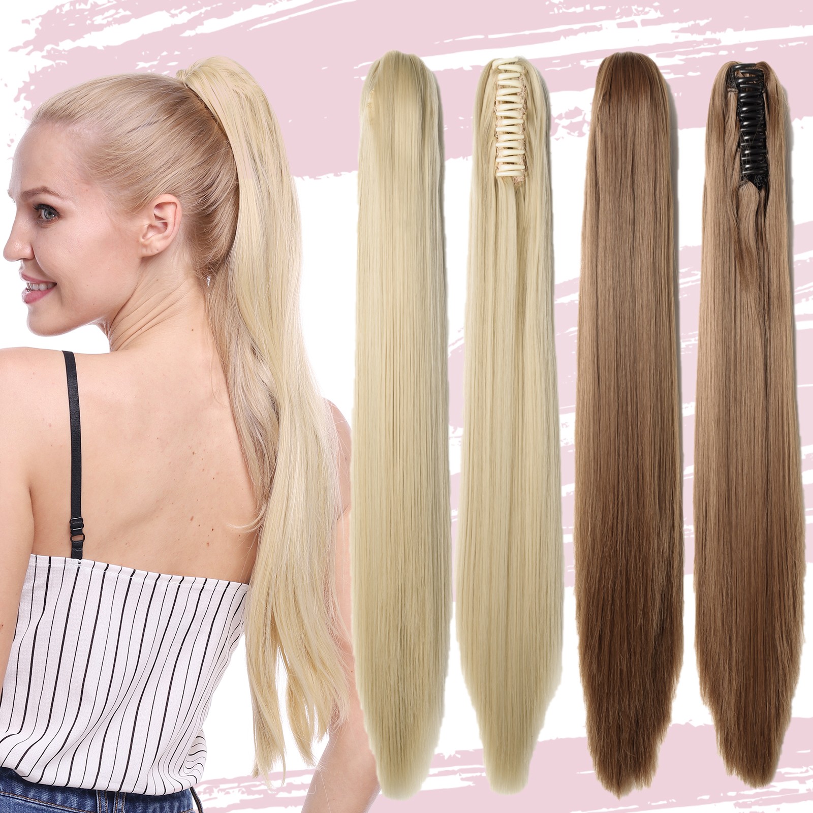 Long Jaw Claw Clip In Ponytail Curly Wavy Hair Extensions Natural As Human Hair