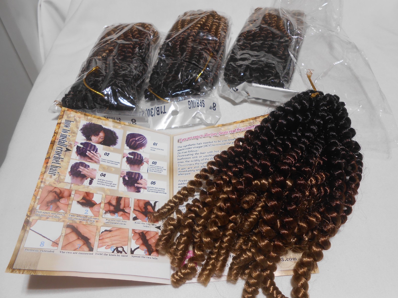 LIYATE Crochet Hair 8″ SPRING Curly Pre-Looped 4 Packs Deep Wave Extensions NEW