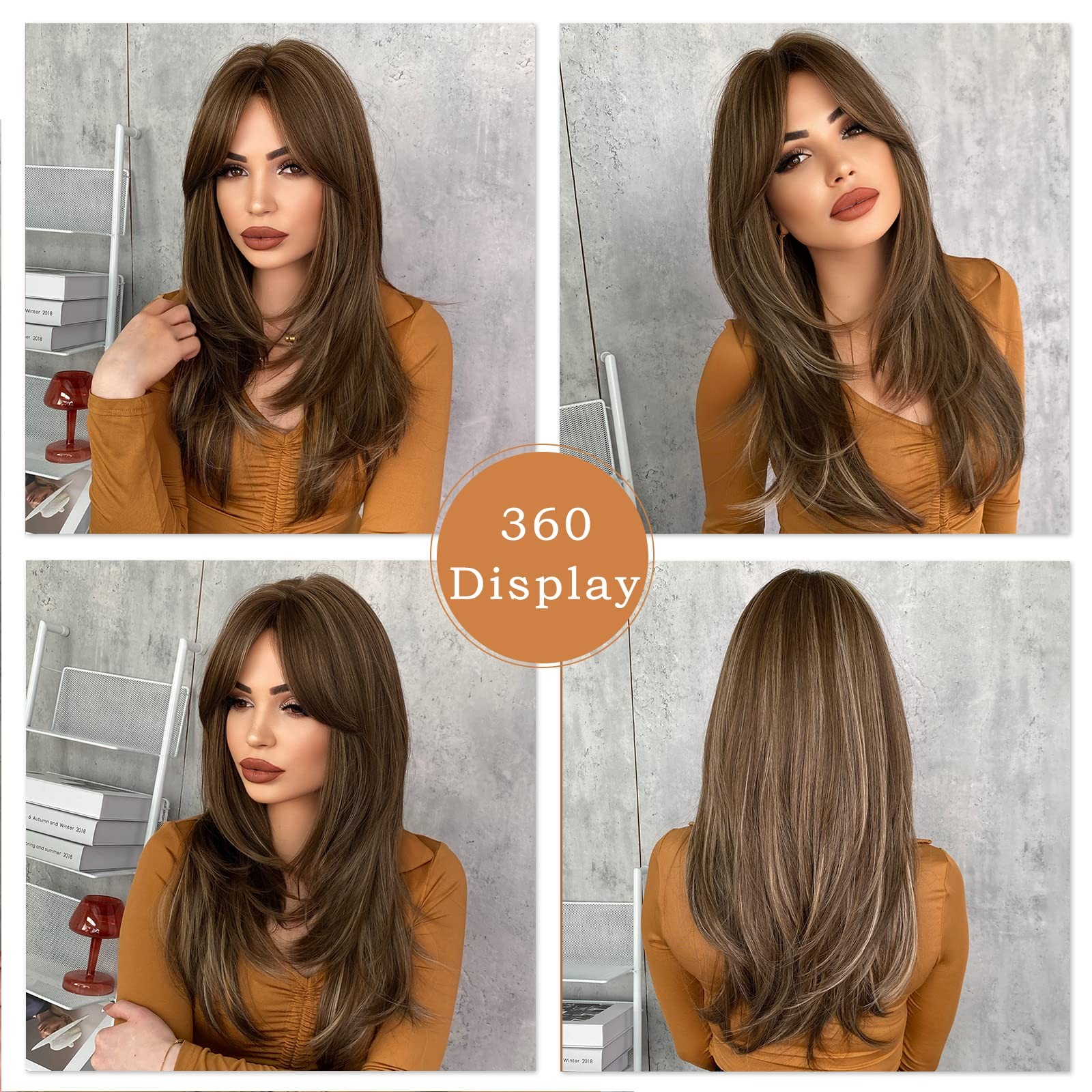 7JHH WIGS Honey Blonde Wig with Bangs Long Brown Wigs for Women,Layered Heat …