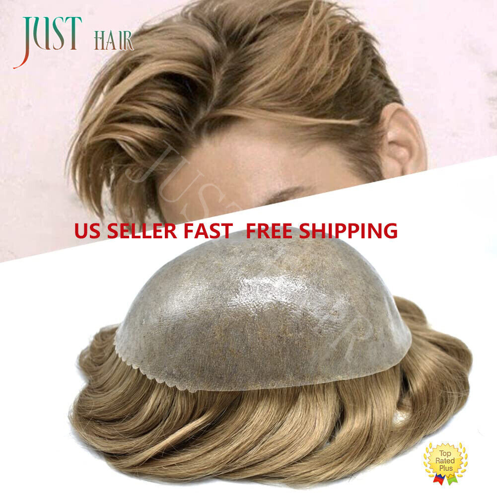 Mens Toupee Hair Replacement Hairpiece Full Poly Injected PU Human Hair System