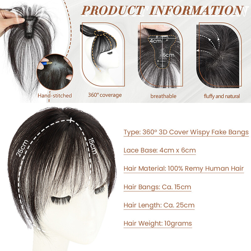 Clip in Bangs 100% Remy Human Hair Wipsy Fack Bangs Hair Piece Topper Lace Base