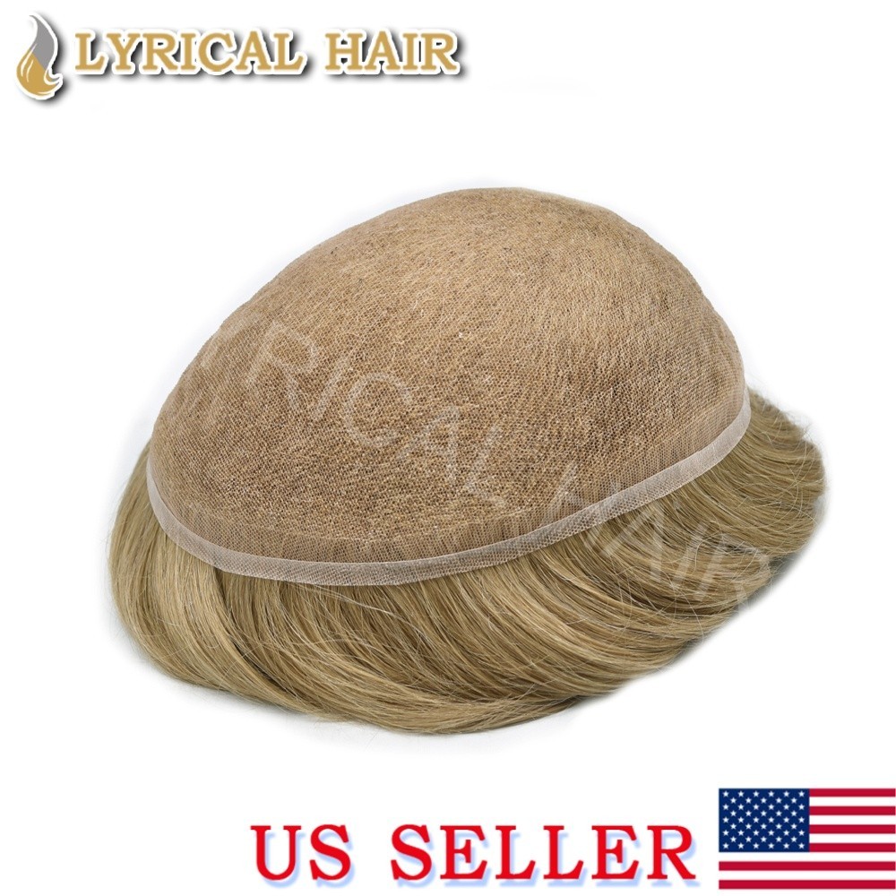 Mens Toupee Full Swiss Lace Front Bleached Knots Remy Hair System For Men Wig