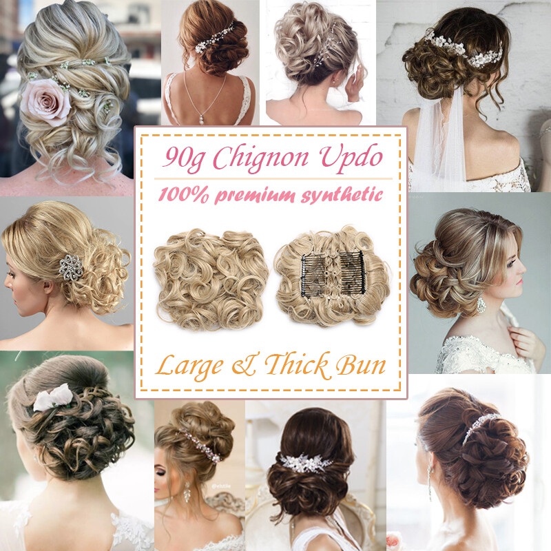 LARGE THICK Curly Wedding Chignon Messy Bun Updo Clip in Hair Piece Extension b1