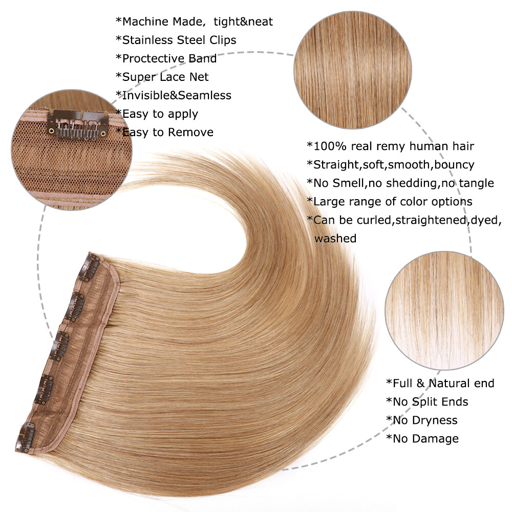 One Piece 100% Real Clip In Remy Human Hair Extensions Highlight 3/4 Full Head F
