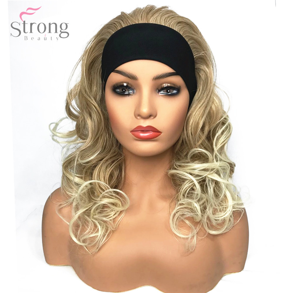 Women’s Headband Wig Synthetic 3/4 Hair Blonde Long Curly Natural Wigs Capless