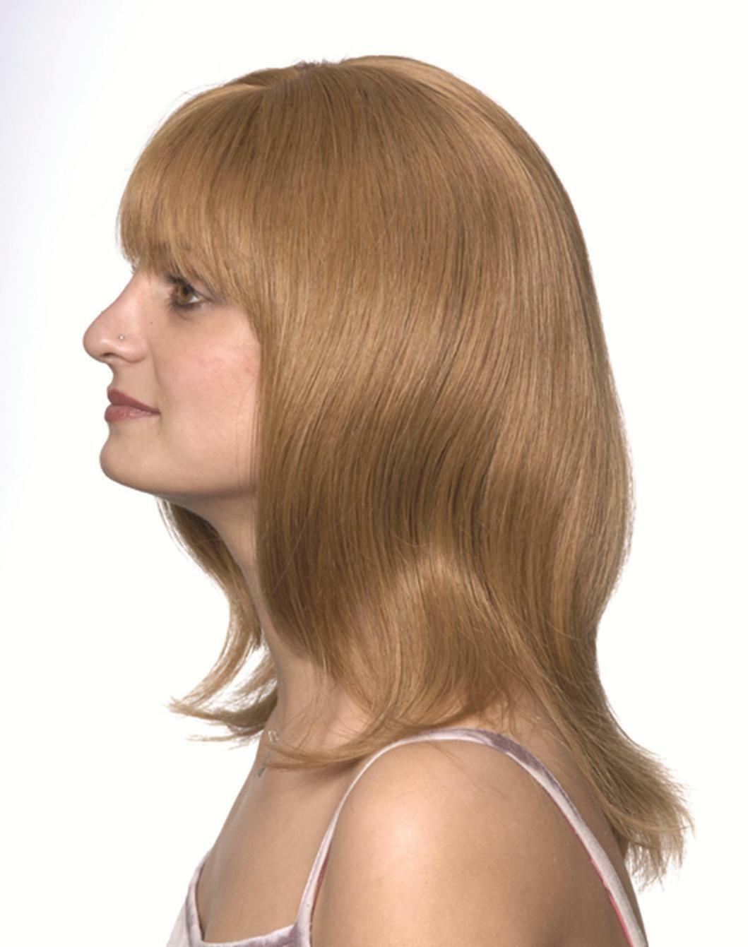 HUMAN HAIR WOMENS SHOULDER-LENGTH STRAIGHT HAIR LAYERED WIG W/ BANGS SKIN TOP