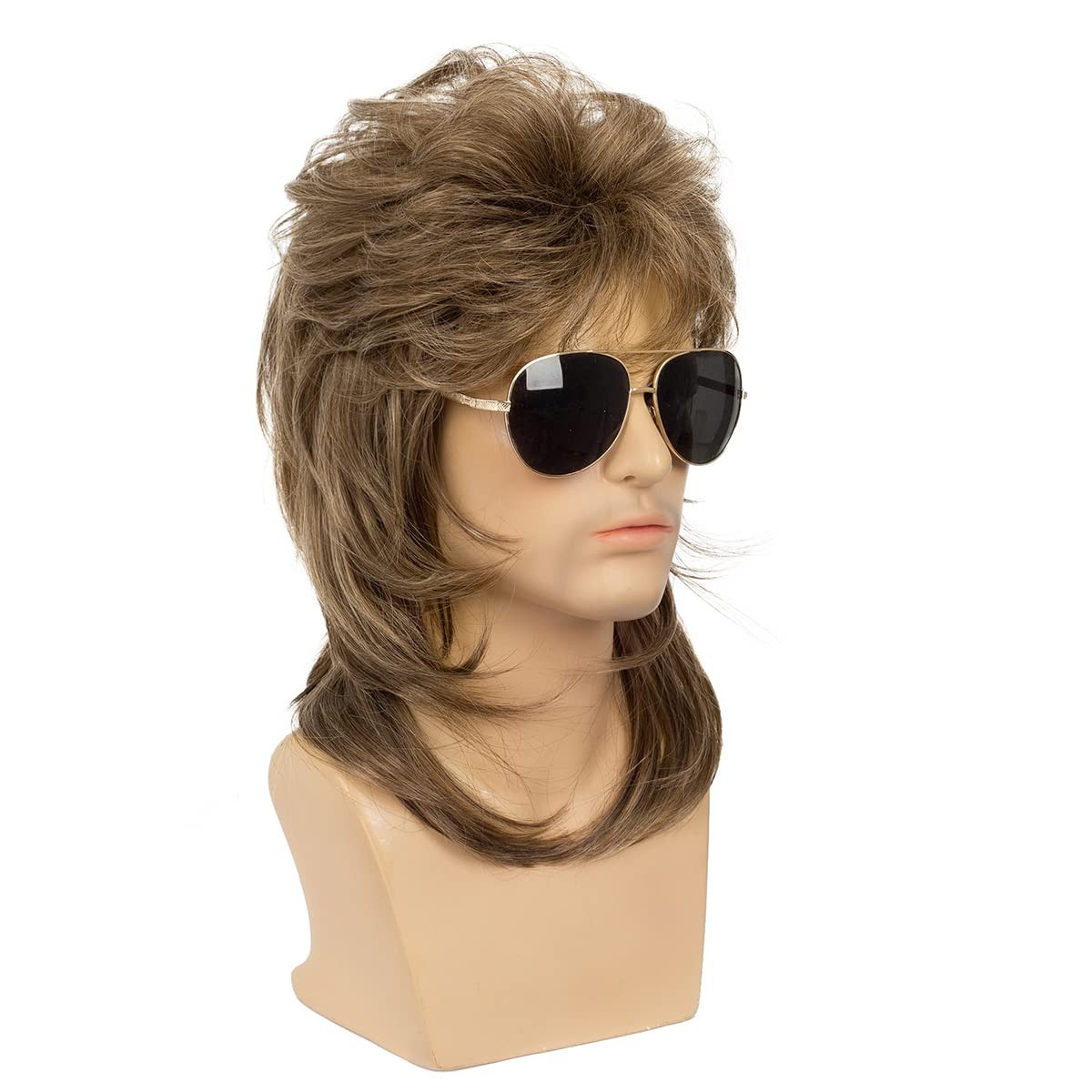 Mens Mullet Wig Synthetic Light Brown 70s 80s Halloween Cosplay Costume