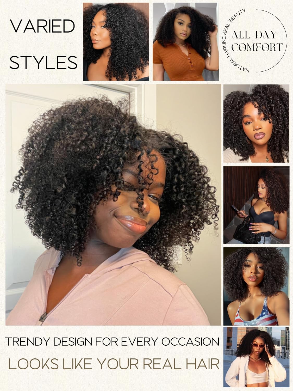 Yiroo Kinky Deep Curly Human Hair Wear And Go Glueless Bob Wig Fiber Blend Pre