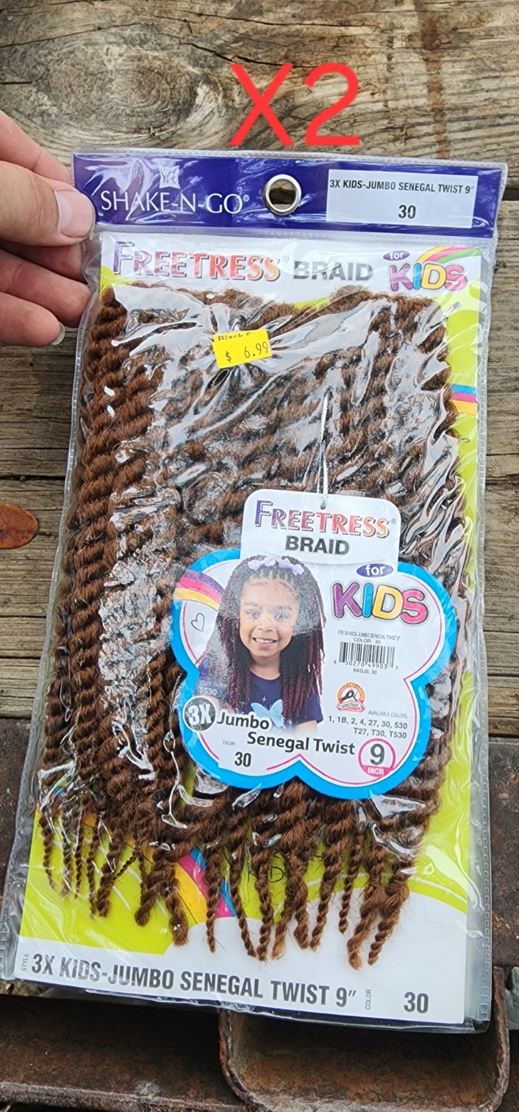 Freetress Kids 3X Jumbo Senegal Twist 9in Crochet Braid, Color 30 2Pk