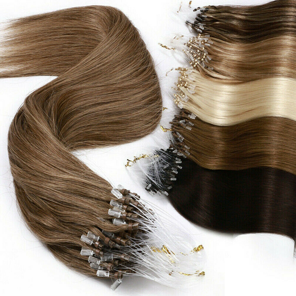 Micro Ring Loop Human Hair Extensions Micro Beads Link Remy Hair Colored 16-26in