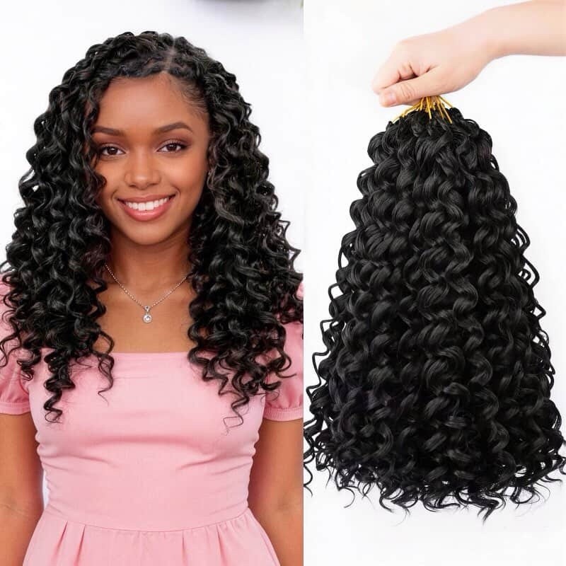 Pre-Looped Curly Hair Extensions Black Curly Texture for Women Adult