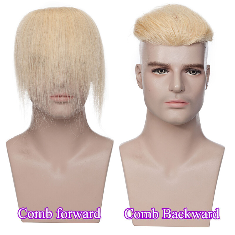 Mens Toupee Forehead Hairline 100% Real Human Hair Replacement Front Hairpiece