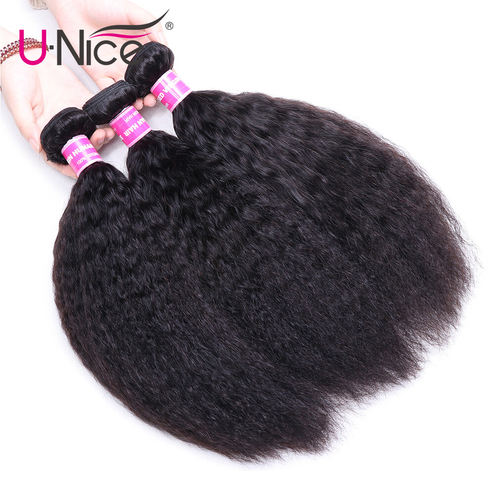 UNice Hair Yaki Kinky Straight hair Brazilian Virgin Human Hair Weave Extensions