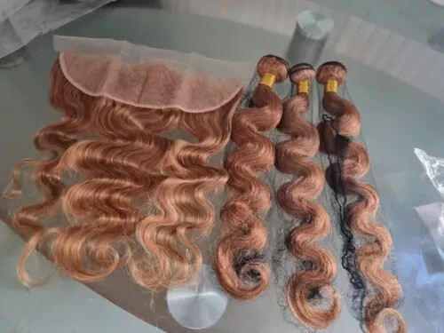 12A HONY BLONDE 27# BRAZILIAN VIRGIN HUMAN HAIR BODY WAVES 24+26+28&22 FRONTAL