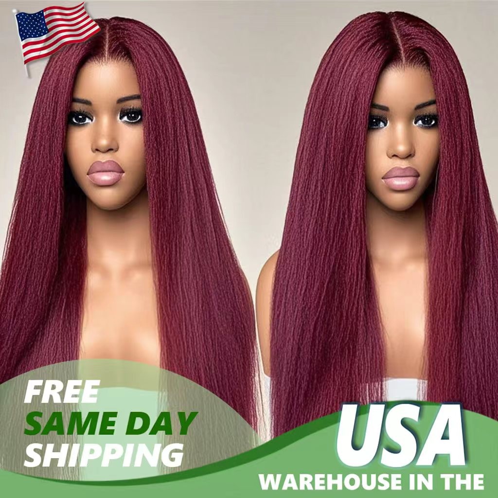 Transparent Lave 13×4 Kinky Straigh Transparent Lace 99J Burgundy Human Hair