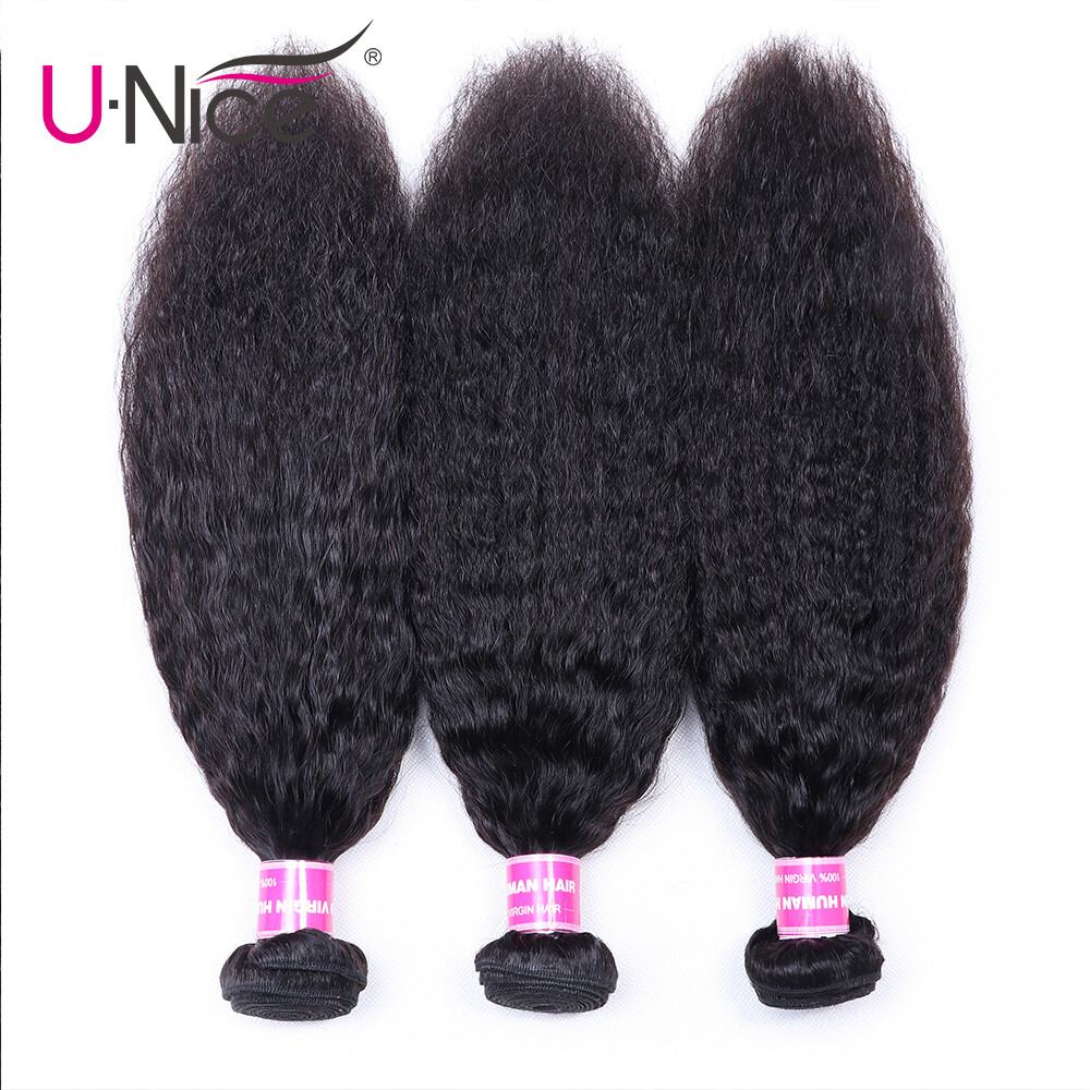 UNice Hair Yaki Kinky Straight hair Brazilian Virgin Human Hair Weave Extensions