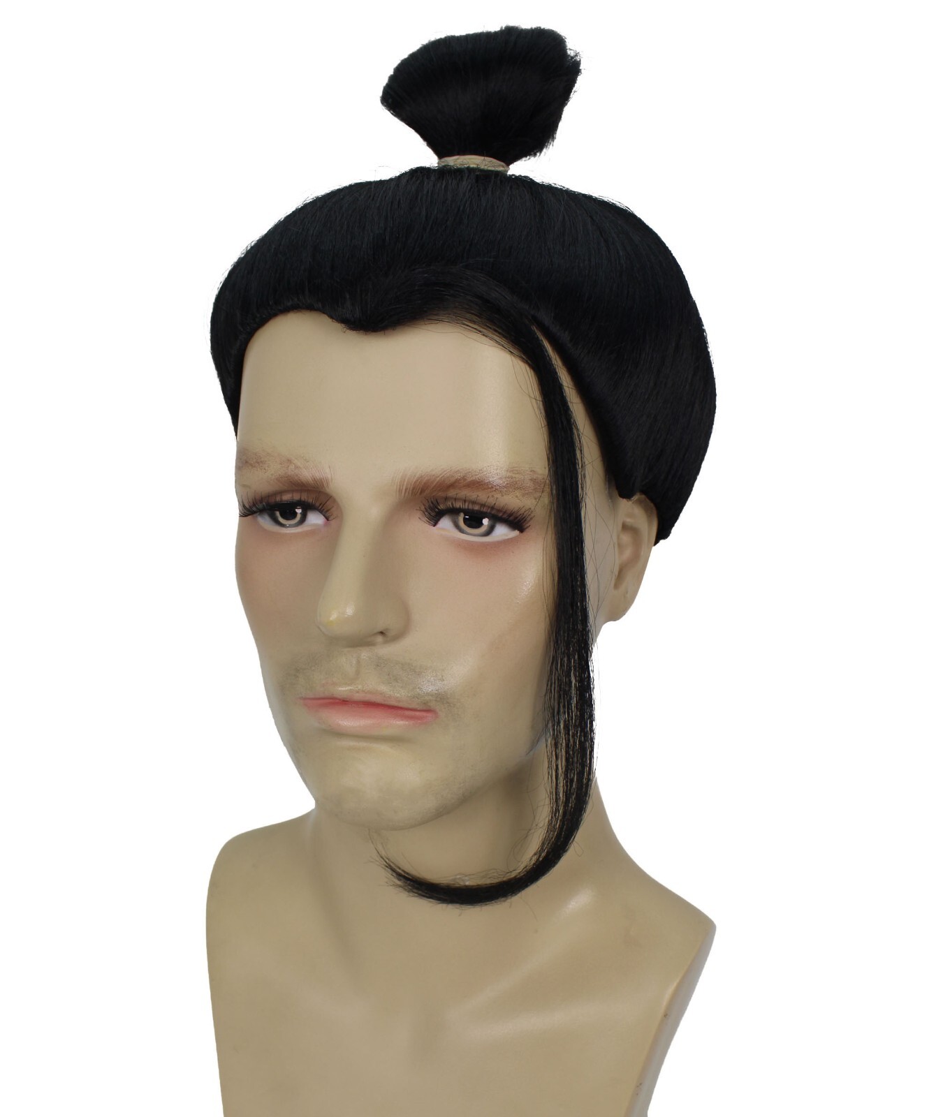 Adult Men’s Striking Black Anime Villain Wig With A Bun I Synthetic I HM-1627