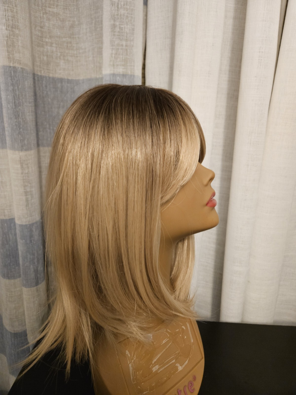 Super Cute BLONDE Straight Hair Short Bangs Wig Natural Looking