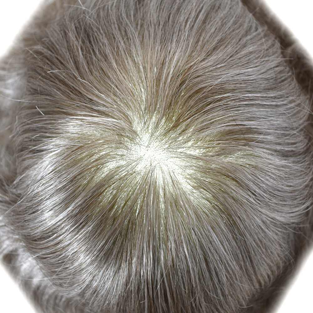 Mens Toupee Human Hair Piece Full Poly Thin Skin Men Hair Replacement SystemsUS