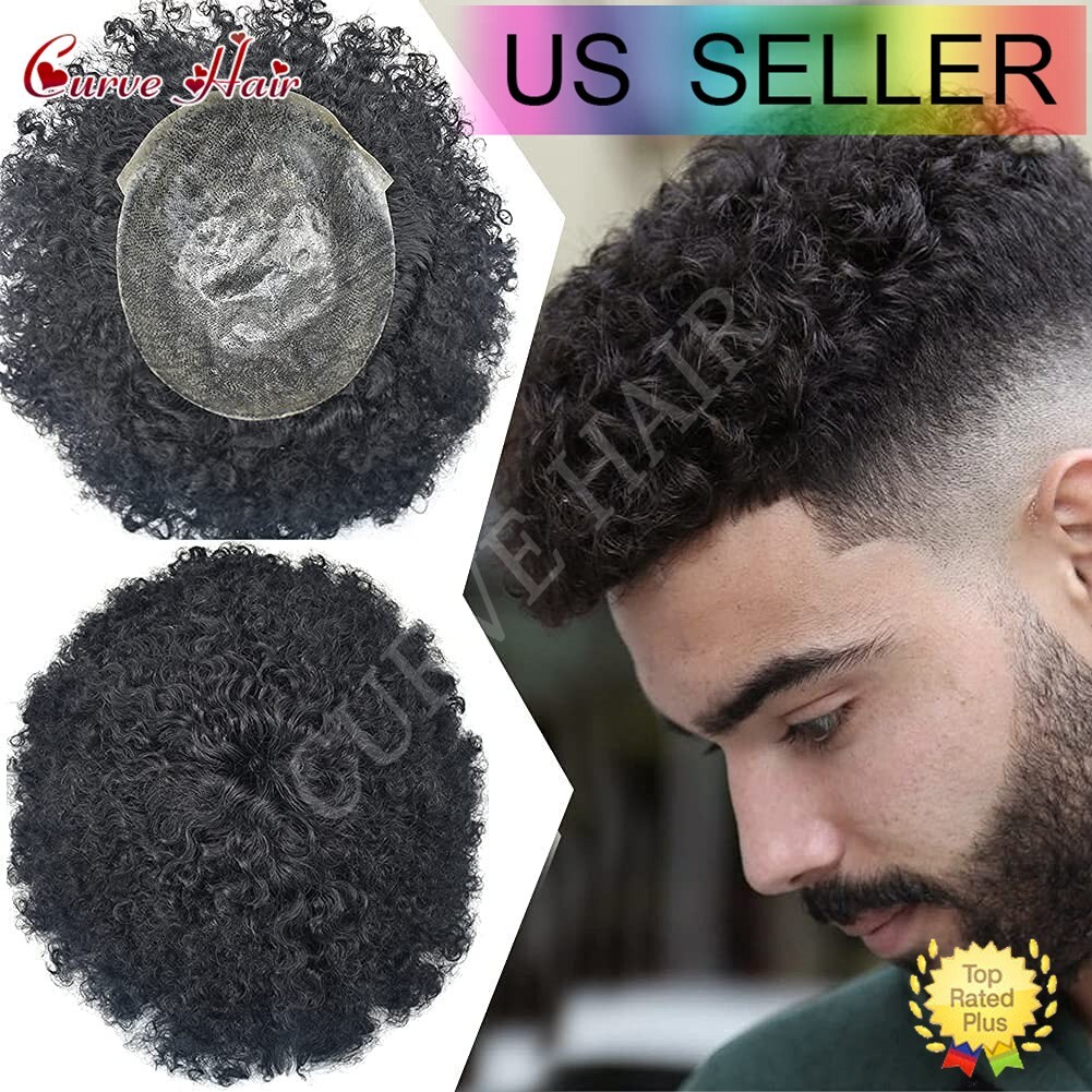 Hair Units for Black Men Afro Curly Toupee African American Men Human Hairpiece